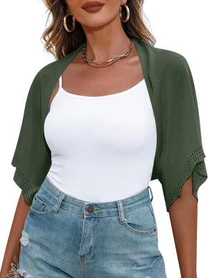 Totatuit Women's Short Sleeve Bolero Shrug for Dresses Open Front Knit Cropped Cardigan Loose Sheer Cardigan Sweater