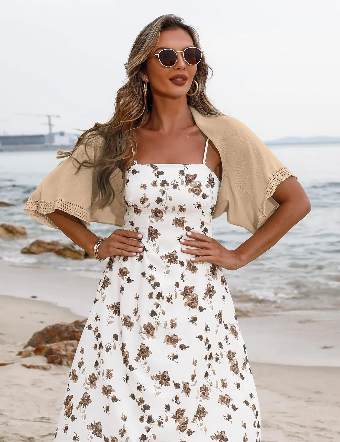 Totatuit Women's Short Sleeve Bolero Shrug for Dresses Open Front Knit Cropped Cardigan Loose Sheer Cardigan Sweater