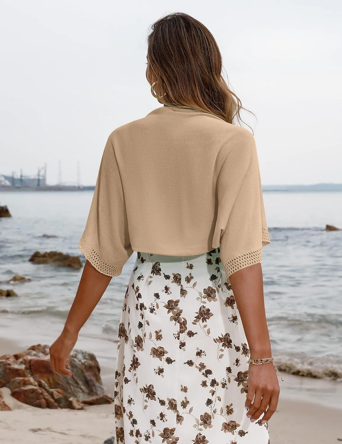 Totatuit Women's Short Sleeve Bolero Shrug for Dresses Open Front Knit Cropped Cardigan Loose Sheer Cardigan Sweater