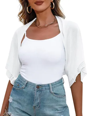 Totatuit Women's Short Sleeve Bolero Shrug for Dresses Open Front Knit Cropped Cardigan Loose Sheer Cardigan Sweater