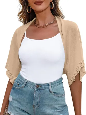 Totatuit Women's Short Sleeve Bolero Shrug for Dresses Open Front Knit Cropped Cardigan Loose Sheer Cardigan Sweater