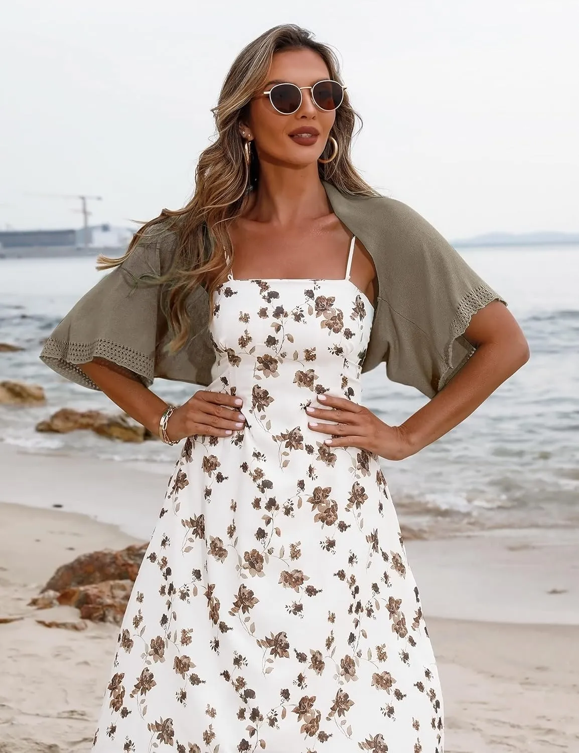 Totatuit Women's Short Sleeve Bolero Shrug for Dresses Open Front Knit Cropped Cardigan Loose Sheer Cardigan Sweater
