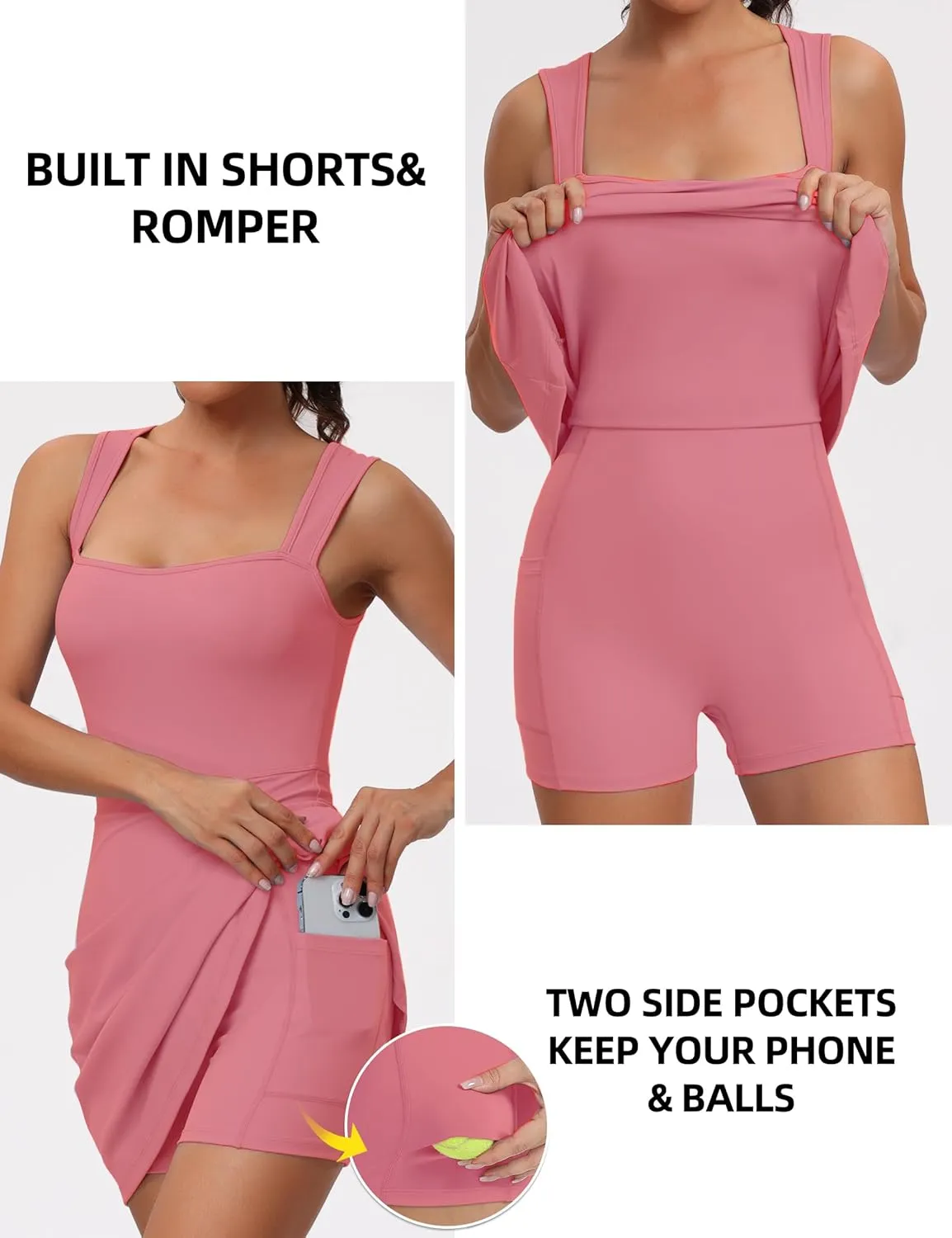TQD Tennis Dress for Women Athletic Dress with Built in Shorts Golf Active Workout Exercise Dresses