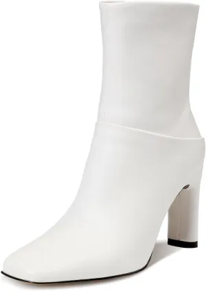 Uacllcau Ankle Boots for Women Square Toe High Heel Block Mid Calf Side Zipper Short Booties Gogo Fashion Fall Winter Boots
