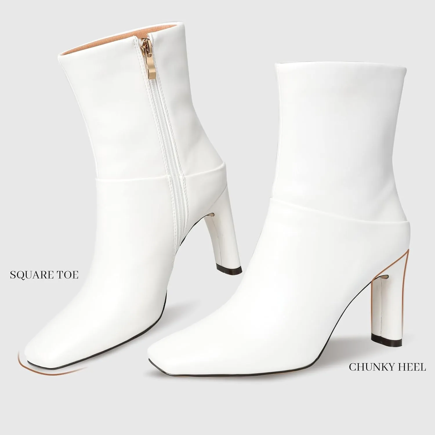 Uacllcau Ankle Boots for Women Square Toe High Heel Block Mid Calf Side Zipper Short Booties Gogo Fashion Fall Winter Boots