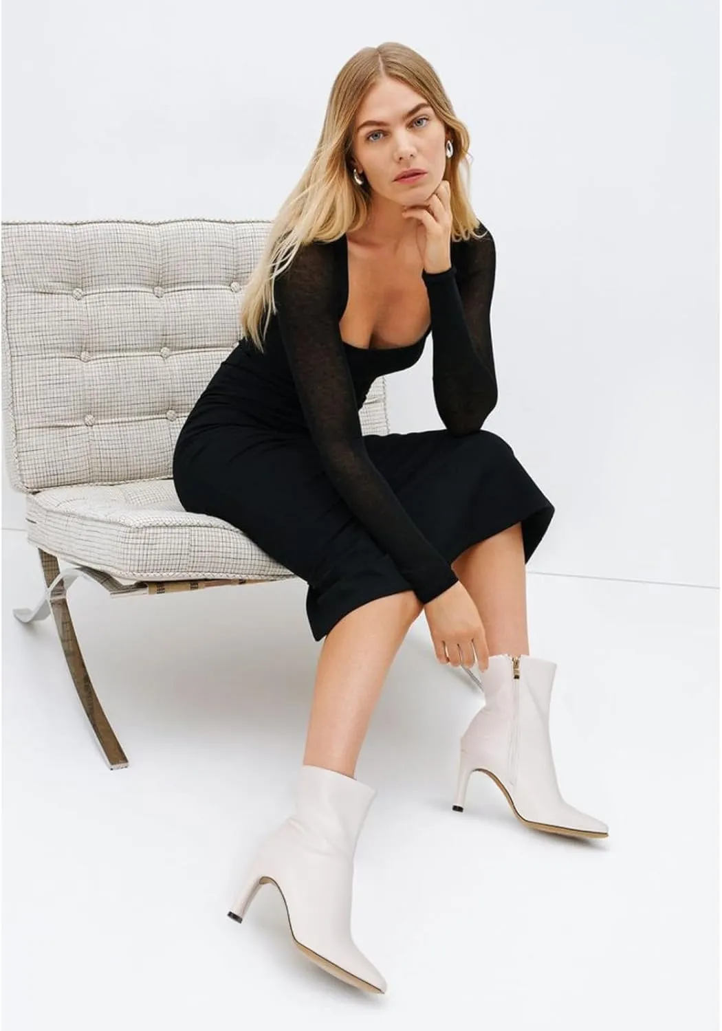 Uacllcau Ankle Boots for Women Square Toe High Heel Block Mid Calf Side Zipper Short Booties Gogo Fashion Fall Winter Boots
