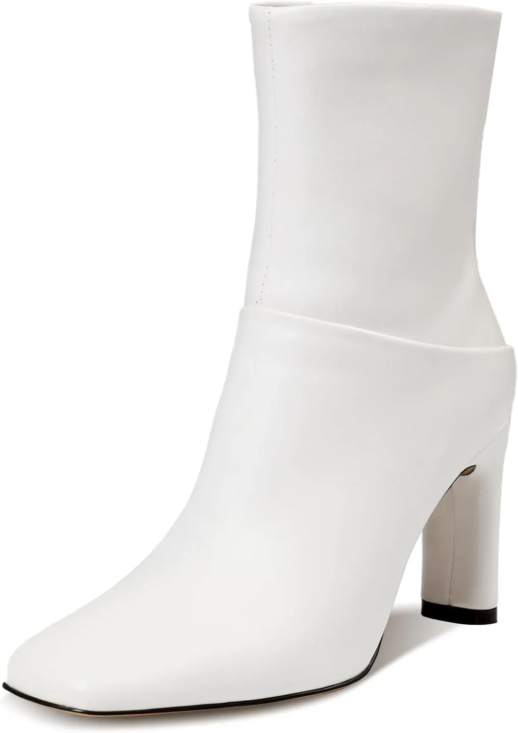 Uacllcau Ankle Boots for Women Square Toe High Heel Block Mid Calf Side Zipper Short Booties Gogo Fashion Fall Winter Boots