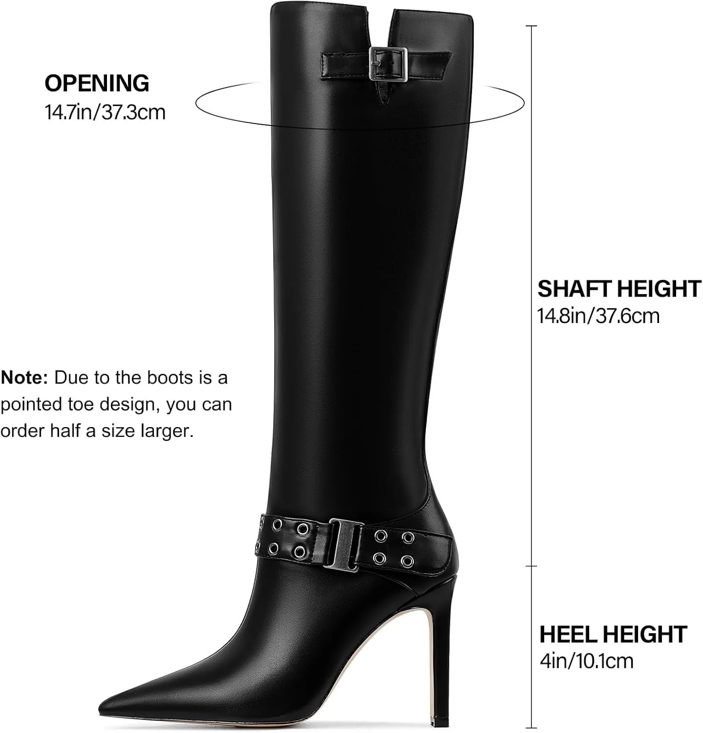 Uacllcau Knee High Boots Women Pointed Toe Tall Boots Sexy Stiletto High Heels Long Boots Fashion Trendy Buckle Dress Boots Slouch Zipper Heeled Boots