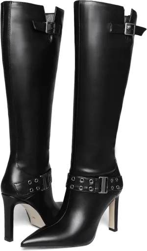 Uacllcau Knee High Boots Women Pointed Toe Tall Boots Sexy Stiletto High Heels Long Boots Fashion Trendy Buckle Dress Boots Slouch Zipper Heeled Boots