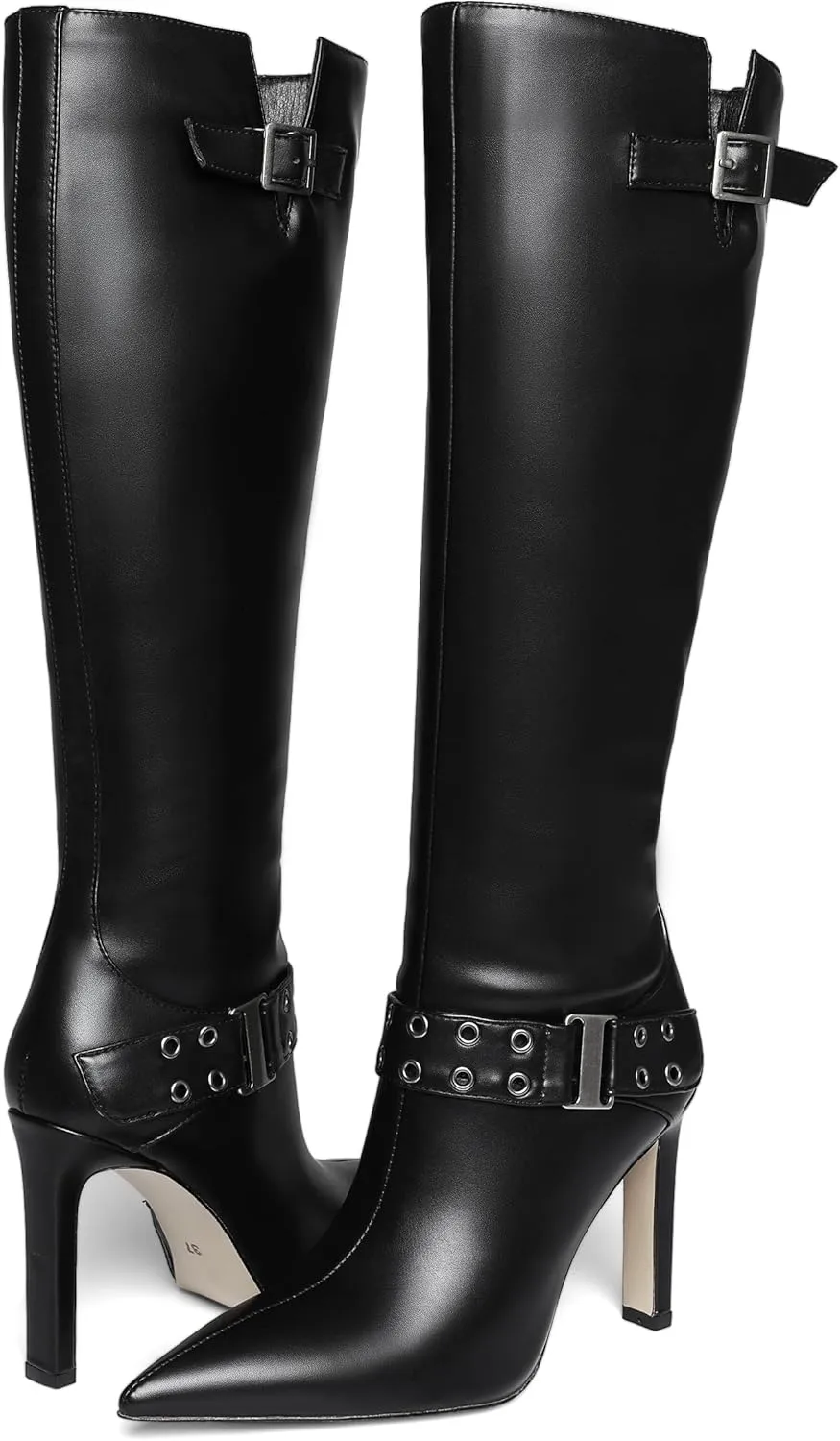 Uacllcau Knee High Boots Women Pointed Toe Tall Boots Sexy Stiletto High Heels Long Boots Fashion Trendy Buckle Dress Boots Slouch Zipper Heeled Boots