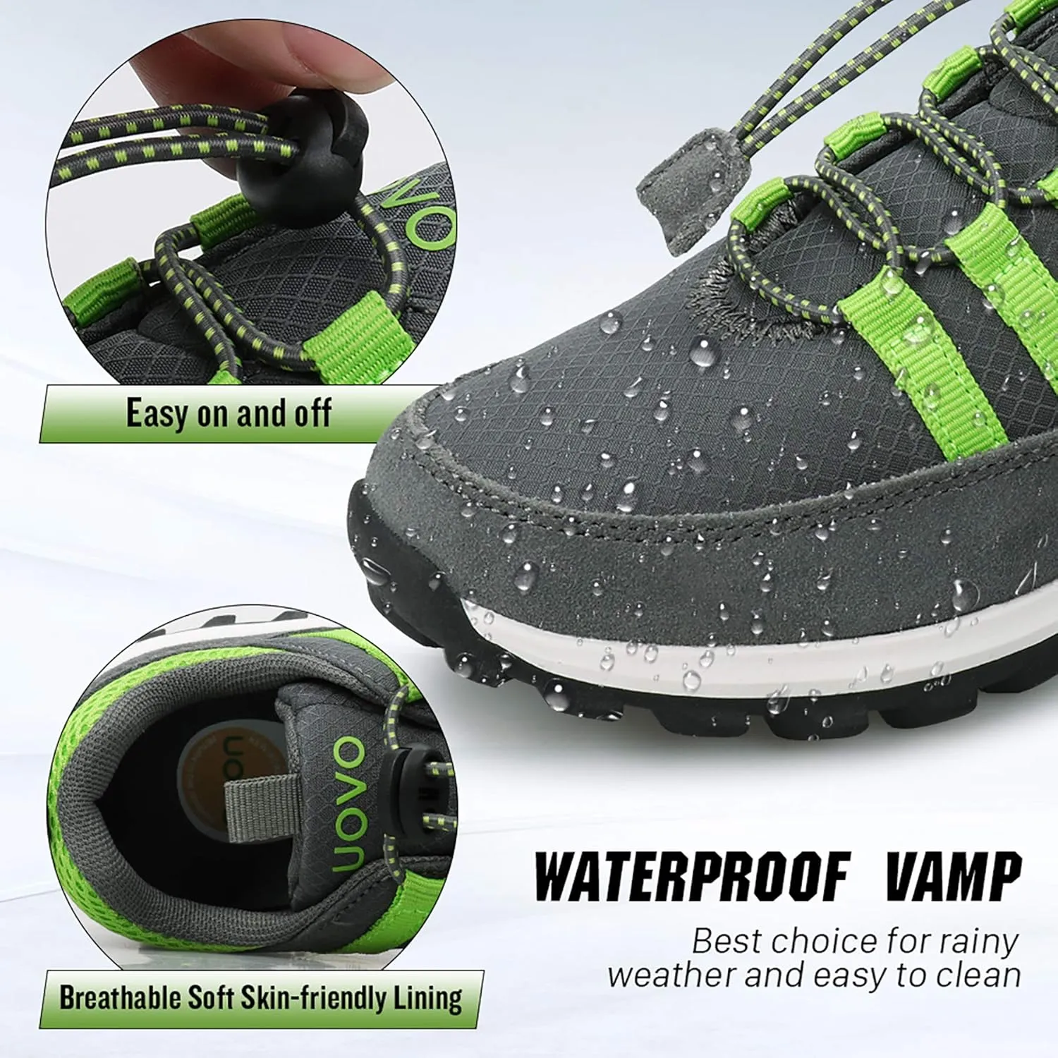 UOVO Boys Sneakers - Boys Hiking Tennis Running Shoes - Kids Waterproof Athletic Outdoor Sneakers - Non-Slip Comfortable (Little/Big Boys)