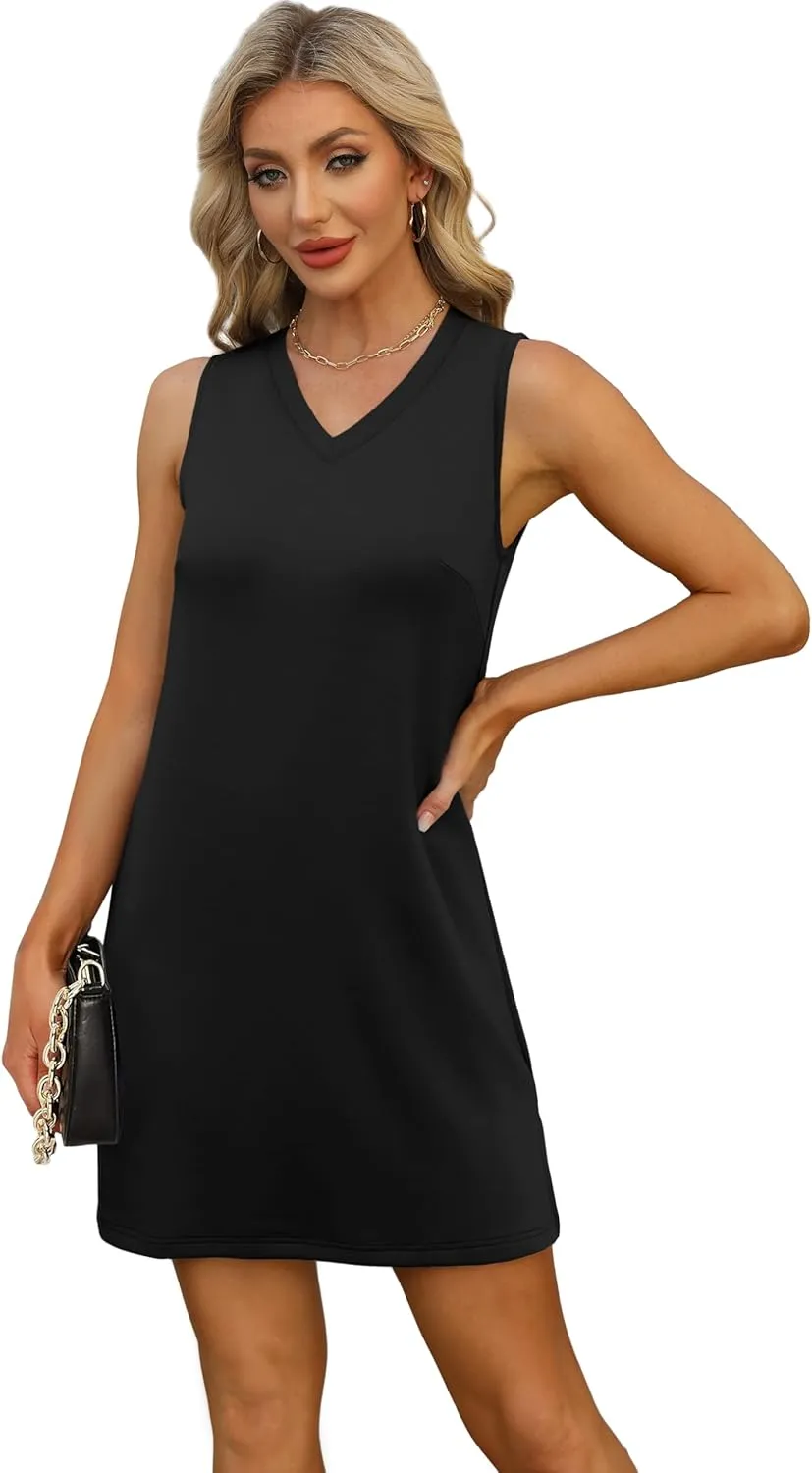 V-Neck Summer Casual Beach Dress for Women 2025 Vacation Women's Sleeveless Sundress with Split