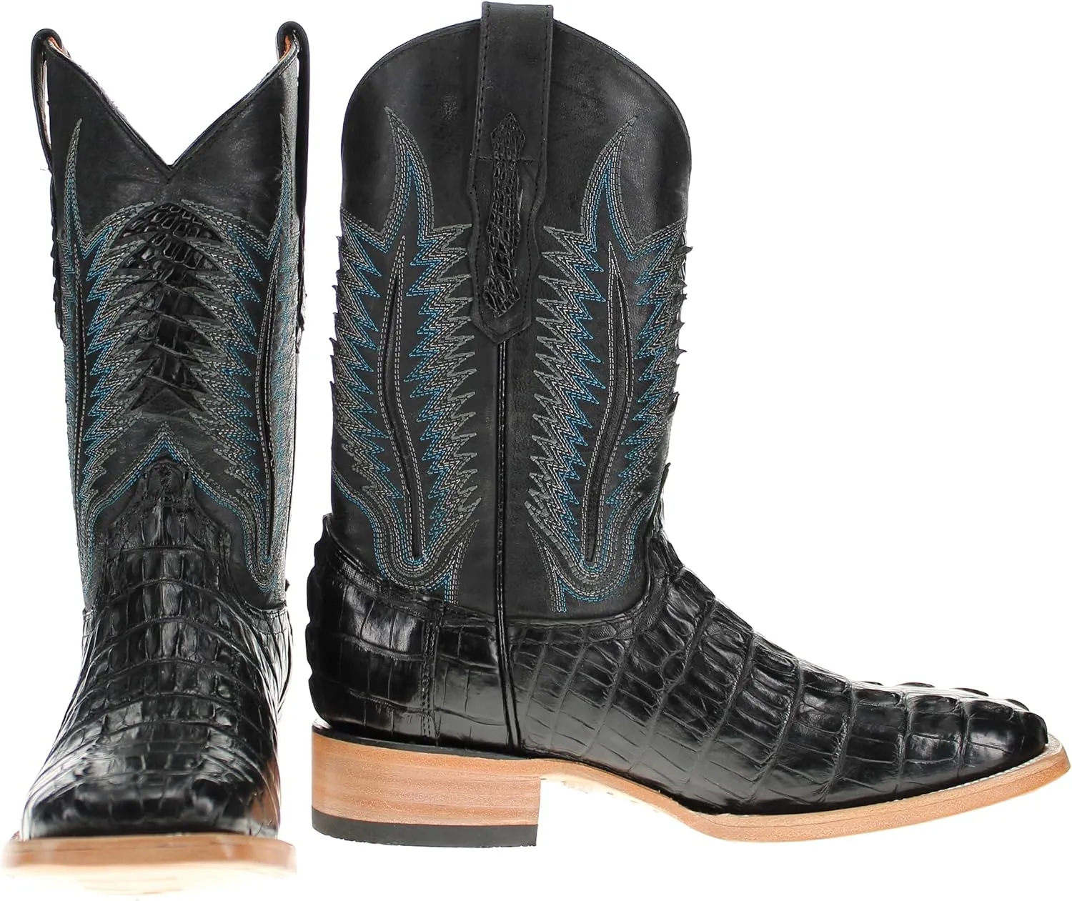 Vaccari Men's Paxton Gator Hornback Tail Leather Broad Square Toe Western Cowboy Boots