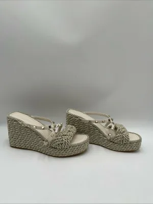 Valentino Garavani Rockstud Torchon Espadrille Wedge Sandals Size 41 - Very Good