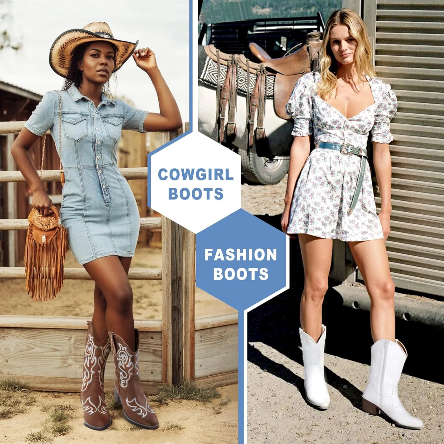 Vepose Women’s Cowboy Mid Calf Boots Cowgirl Western Embroidered Chunky Low Heel 9800 Boots with Zipper