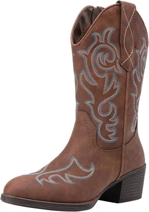 Vepose Women’s Cowboy Mid Calf Boots Cowgirl Western Embroidered Chunky Low Heel 9800 Boots with Zipper