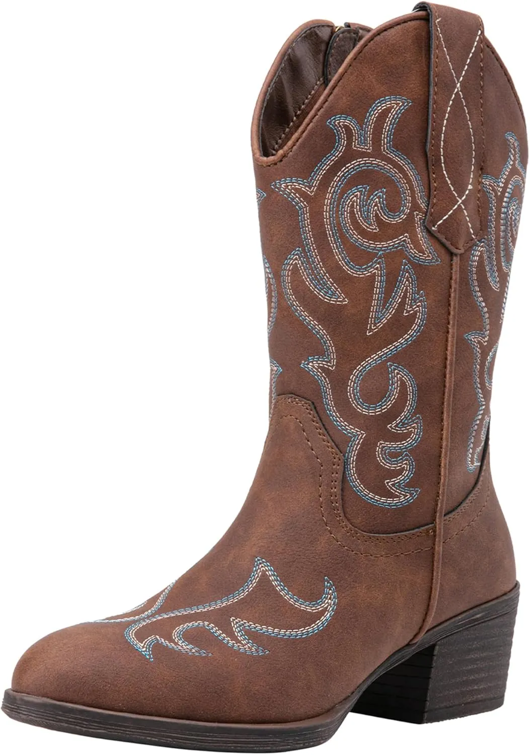 Vepose Women’s Cowboy Mid Calf Boots Cowgirl Western Embroidered Chunky Low Heel 9800 Boots with Zipper