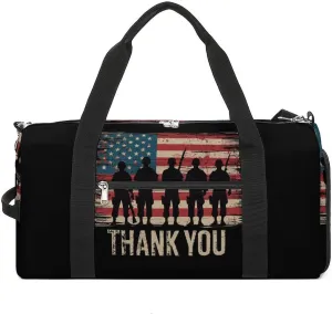 Veterans Day Memorial Day Partiotic Military Funny Gym Bag Travel Tote Bag Duffel Bag with Shoe Compartment for Weekender Sports Vacation