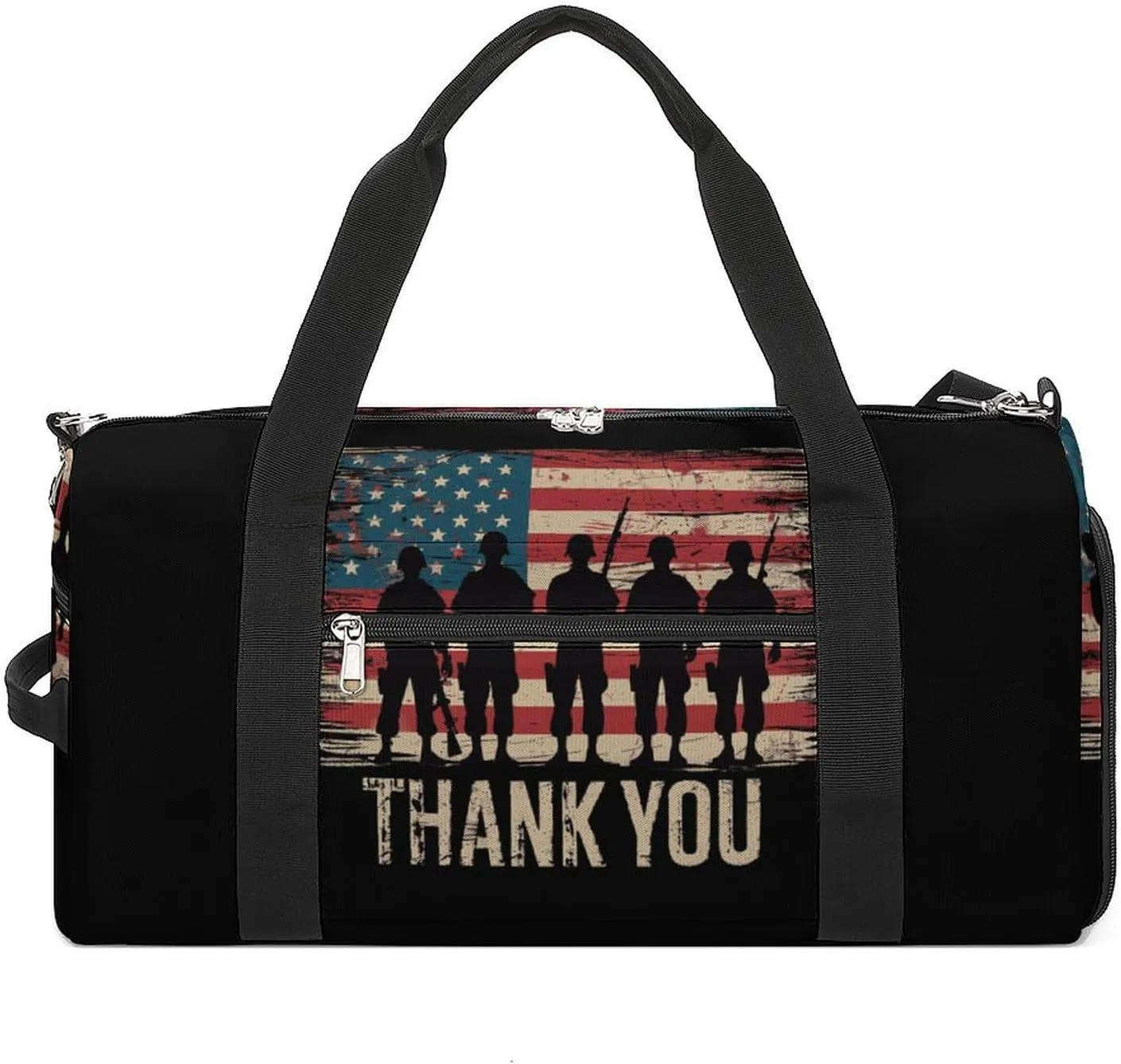 Veterans Day Memorial Day Partiotic Military Funny Gym Bag Travel Tote Bag Duffel Bag with Shoe Compartment for Weekender Sports Vacation