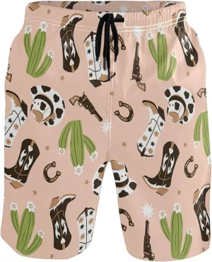 visesunny Men's Swim Trunks Cowboy Boots Hat Horse Shoes Cactus Bathing Suits Beach Holiday Party Swim Shorts