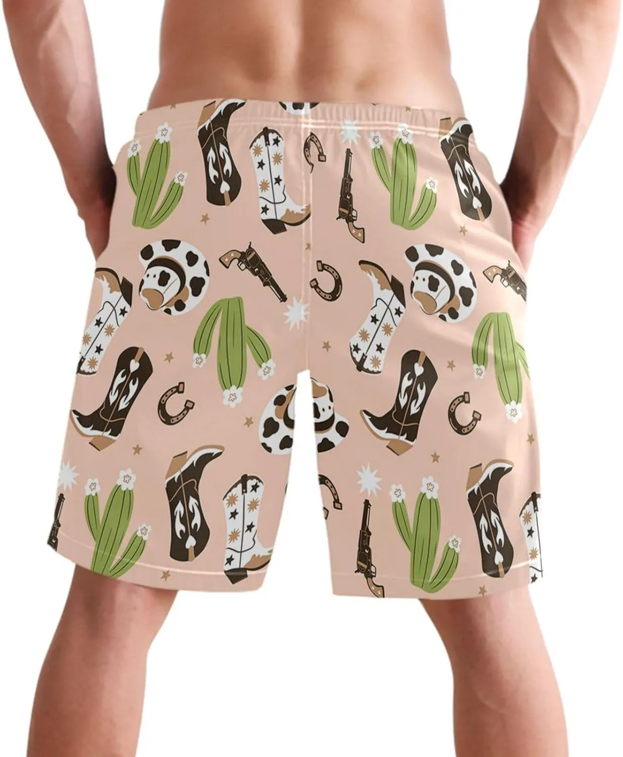 visesunny Men's Swim Trunks Cowboy Boots Hat Horse Shoes Cactus Bathing Suits Beach Holiday Party Swim Shorts