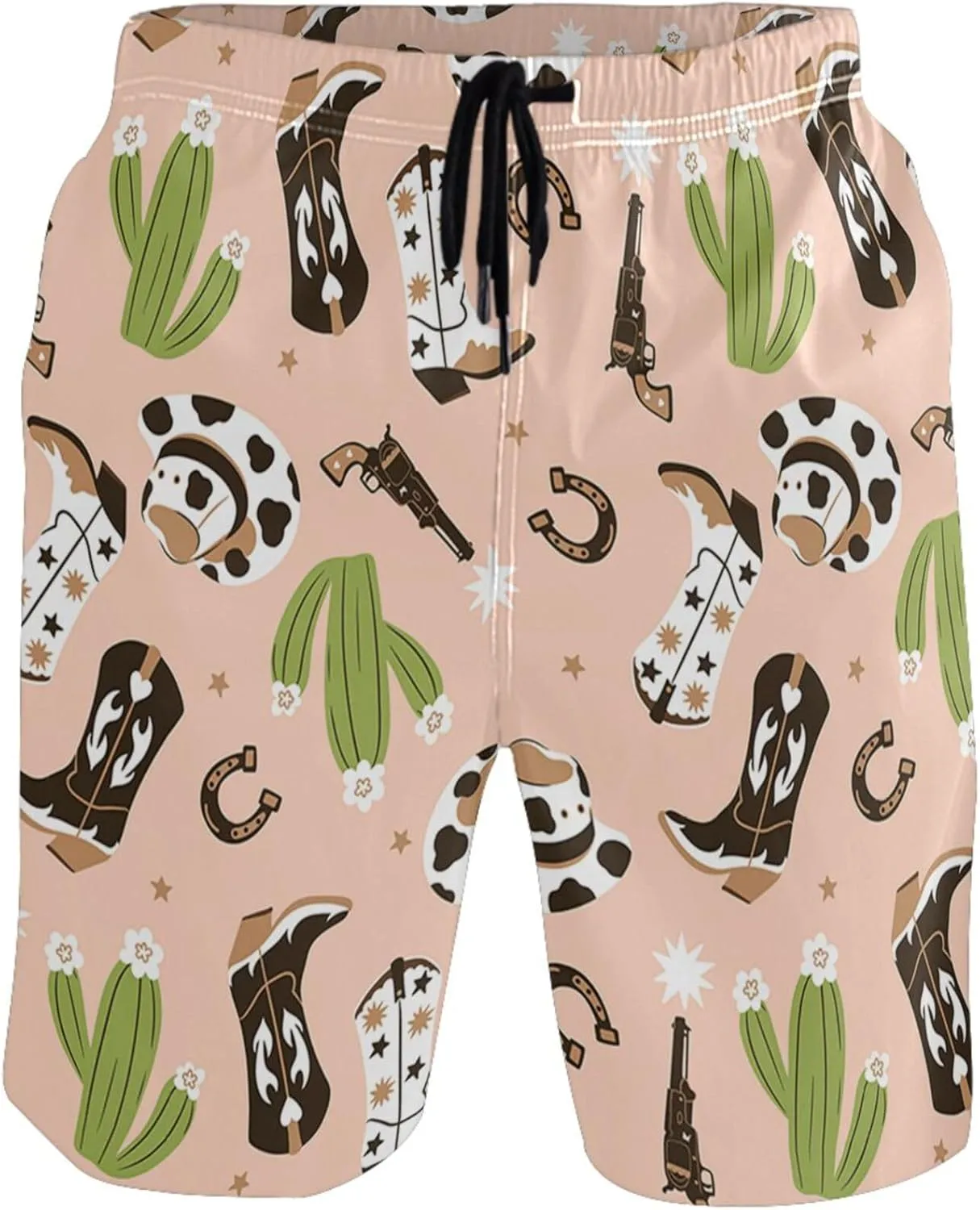 visesunny Men's Swim Trunks Cowboy Boots Hat Horse Shoes Cactus Bathing Suits Beach Holiday Party Swim Shorts