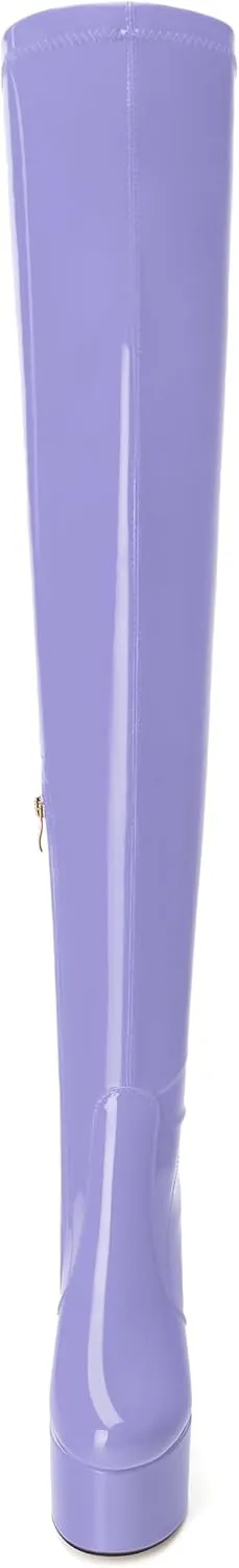 WAYDERNS Over the Knee Boots for Women Patent Leather Platform Block High Heel Round Toe 5.9 Inch Side Zipper Long Boots Sexy Dating Party Evening Thigh High Boots