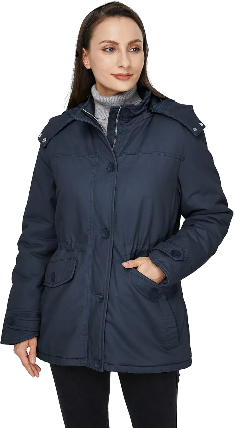WenVen Women's Winter Warm Thicken Military Parka Jacket with Removable Hood