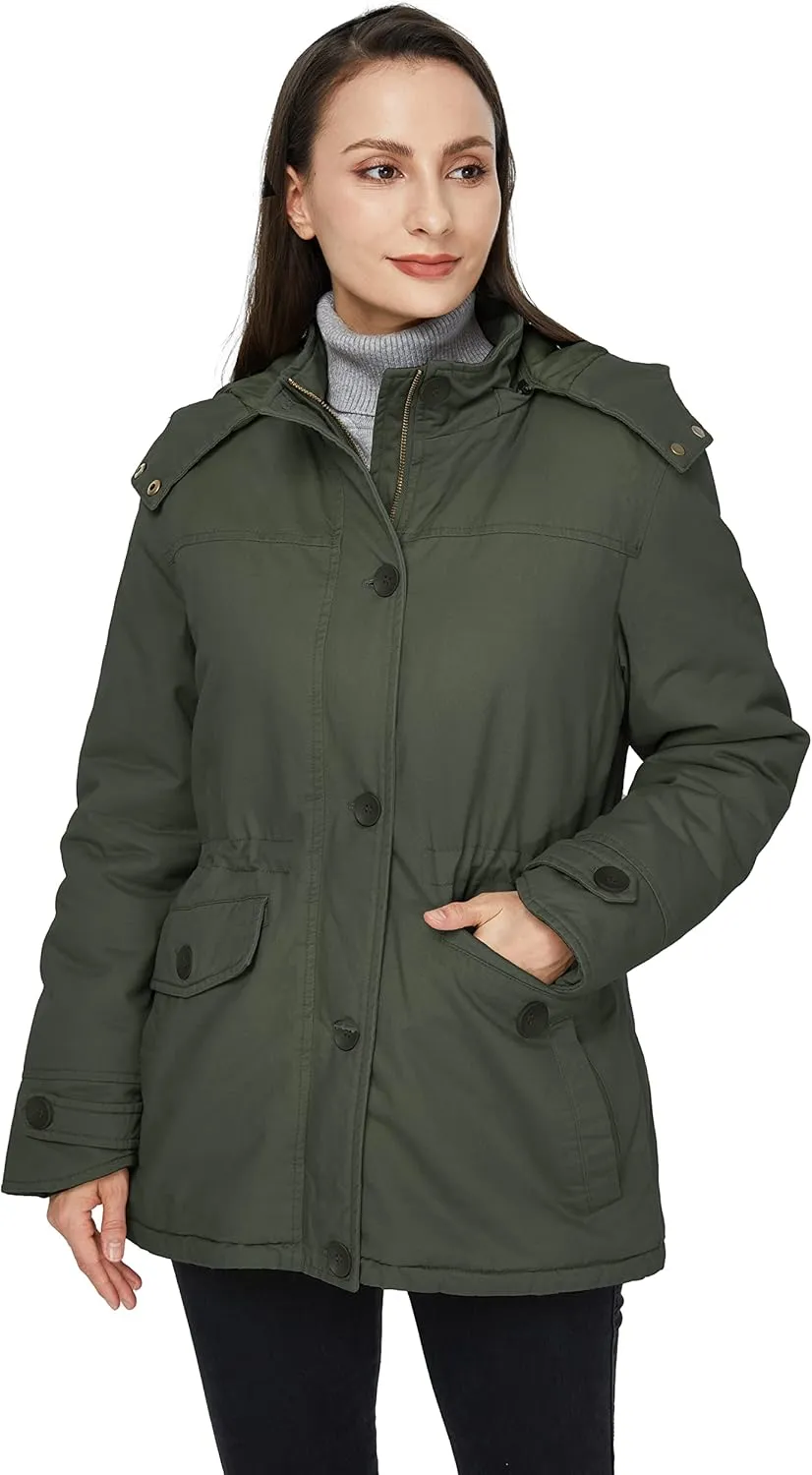 WenVen Women's Winter Warm Thicken Military Parka Jacket with Removable Hood
