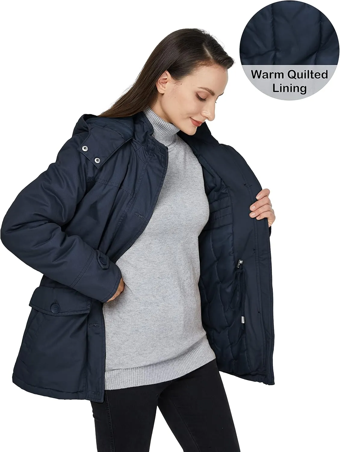 WenVen Women's Winter Warm Thicken Military Parka Jacket with Removable Hood