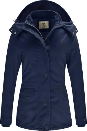 WenVen Women's Winter Warm Thicken Military Parka Jacket with Removable Hood