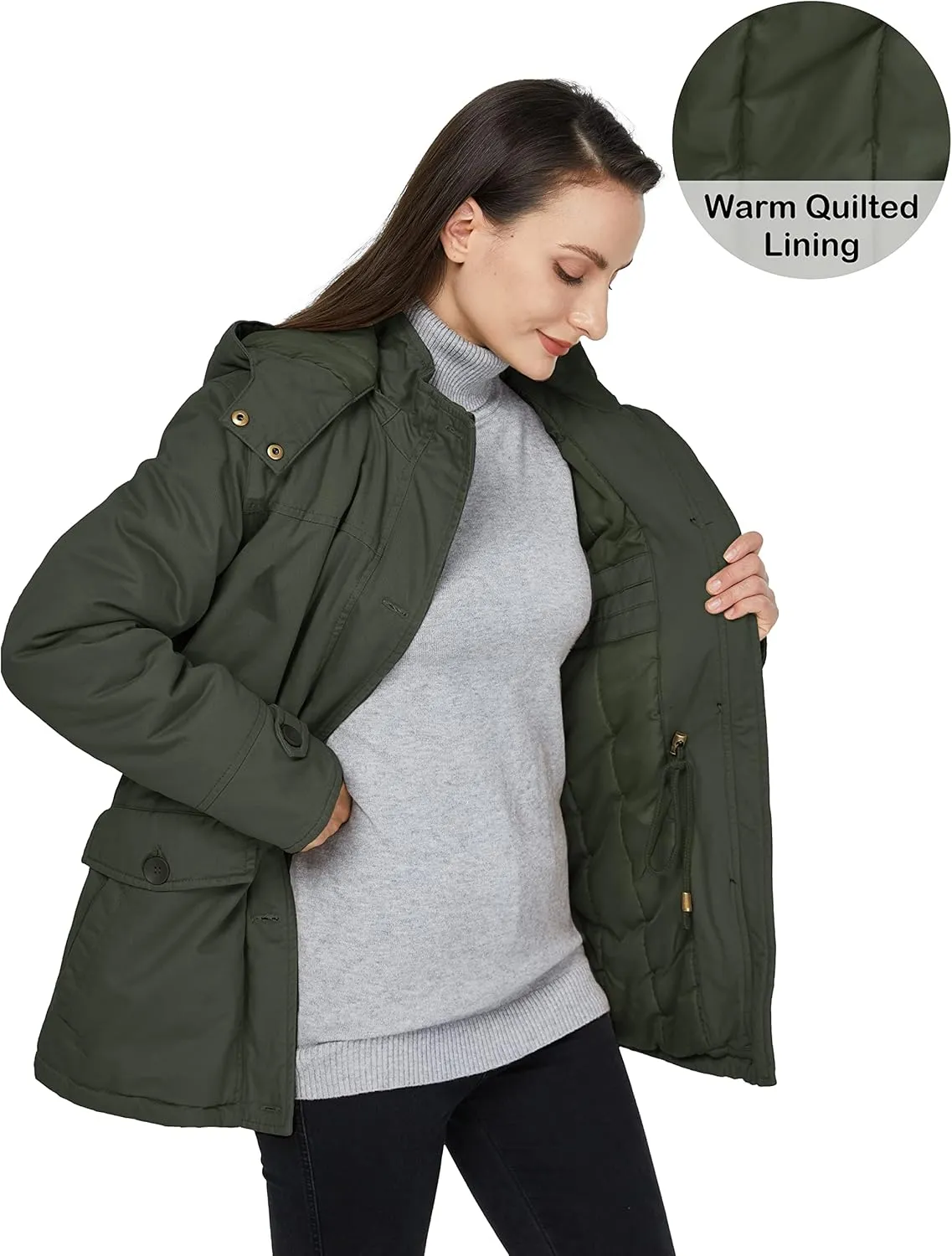WenVen Women's Winter Warm Thicken Military Parka Jacket with Removable Hood