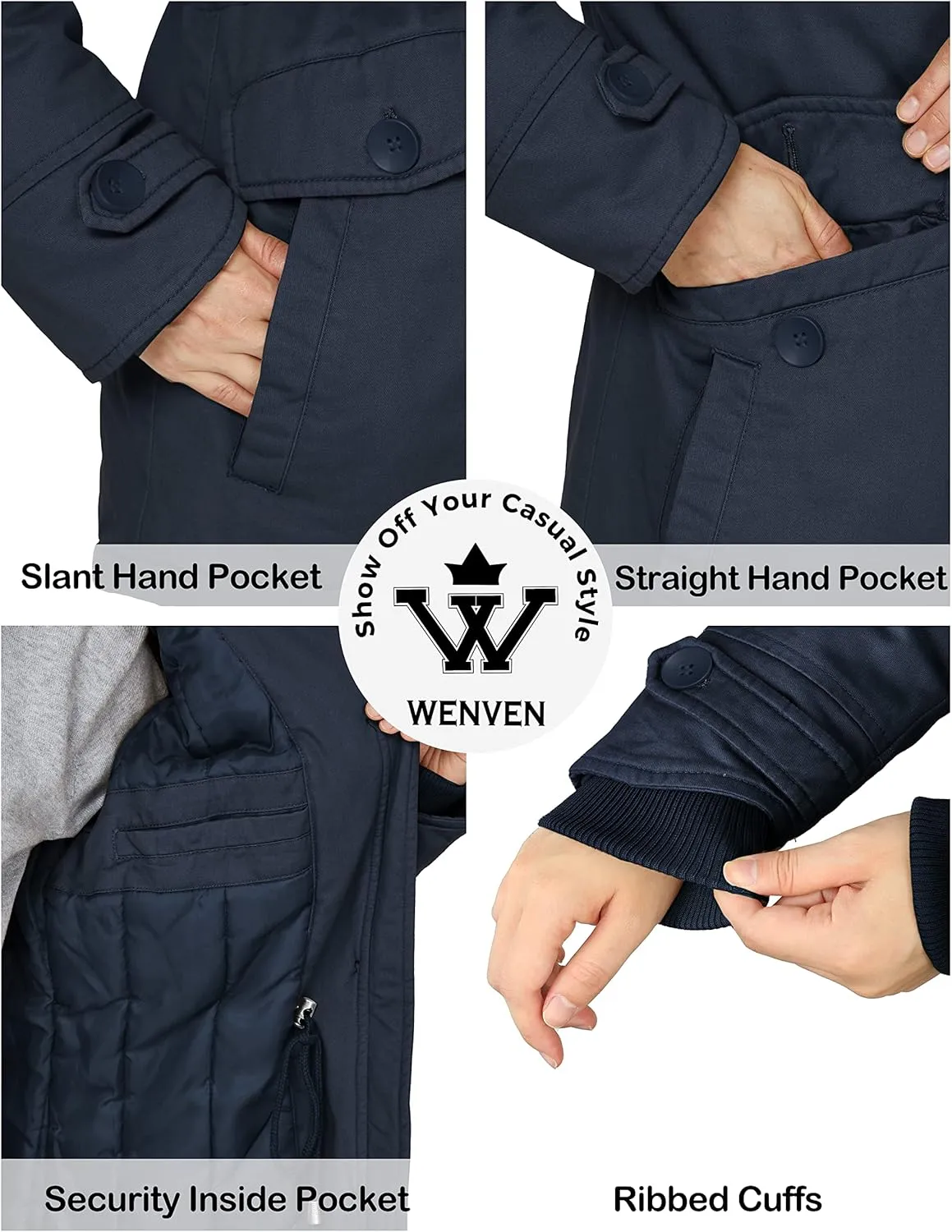 WenVen Women's Winter Warm Thicken Military Parka Jacket with Removable Hood