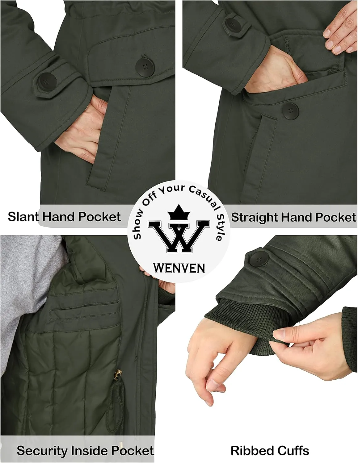 WenVen Women's Winter Warm Thicken Military Parka Jacket with Removable Hood