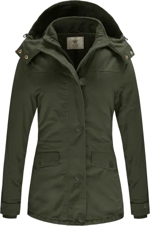 WenVen Women's Winter Warm Thicken Military Parka Jacket with Removable Hood