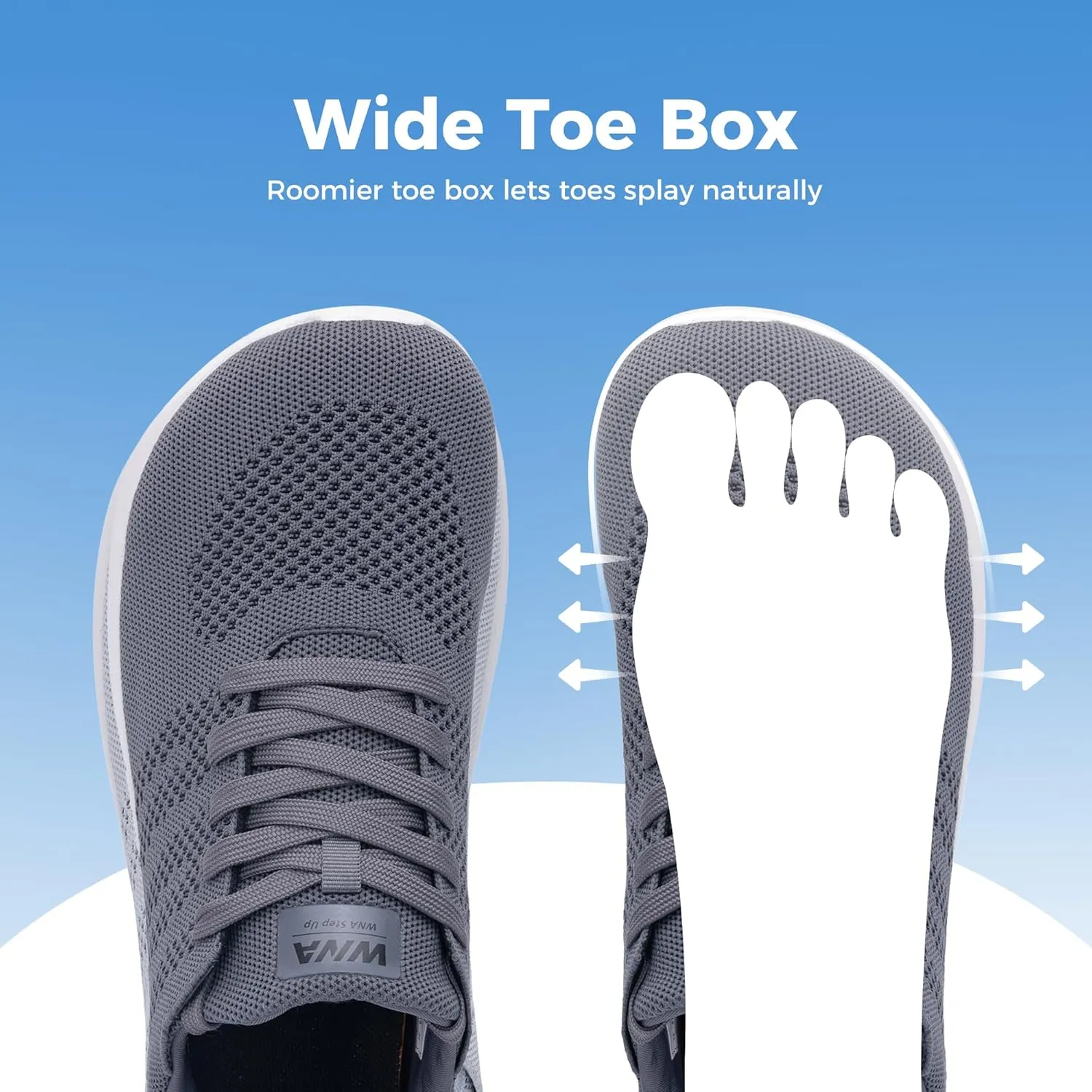 Wide Toe Box Shoes for Men Tennis Walking Sneakers with Arch Support Zero Drop Minimalist Design US 8-12