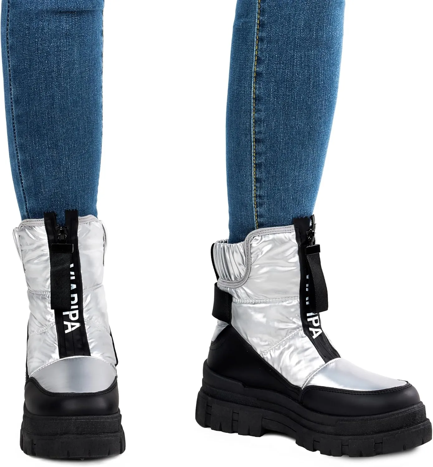 Winter Boots for Women Waterproof, Snow Boots for Women, Womens Mid Calf Low Heel Zip Up Anti-Slip Warm Booties Comfortable for Outdoor Walking Hiking
