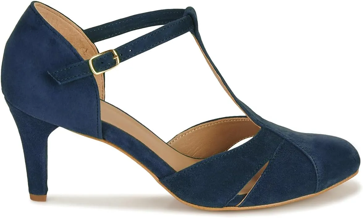 Women Kitten Heels Mary Jane Pumps Shoes Ankle T-Strap Closed Round Toe Sandals Heeled Cut Out Suede Mary Janes Dress Shoe Mid Thin Heel Patchwork Office Ladies Wedding Party Dance 4-11 M US
