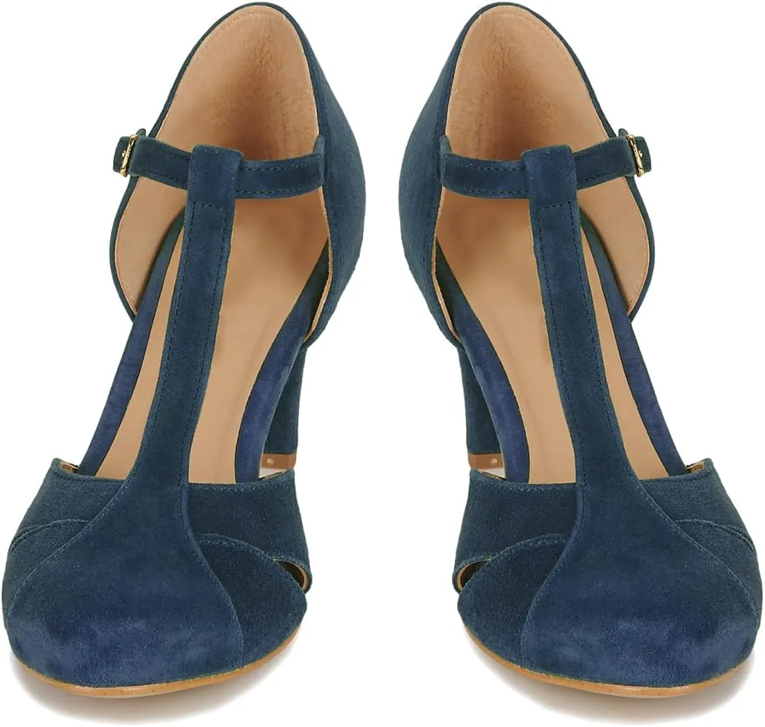 Women Kitten Heels Mary Jane Pumps Shoes Ankle T-Strap Closed Round Toe Sandals Heeled Cut Out Suede Mary Janes Dress Shoe Mid Thin Heel Patchwork Office Ladies Wedding Party Dance 4-11 M US