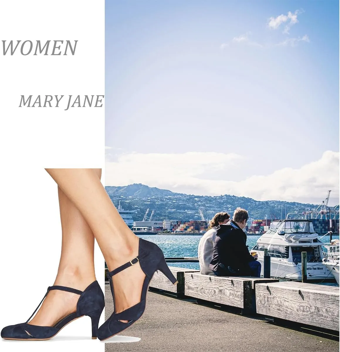 Women Kitten Heels Mary Jane Pumps Shoes Ankle T-Strap Closed Round Toe Sandals Heeled Cut Out Suede Mary Janes Dress Shoe Mid Thin Heel Patchwork Office Ladies Wedding Party Dance 4-11 M US