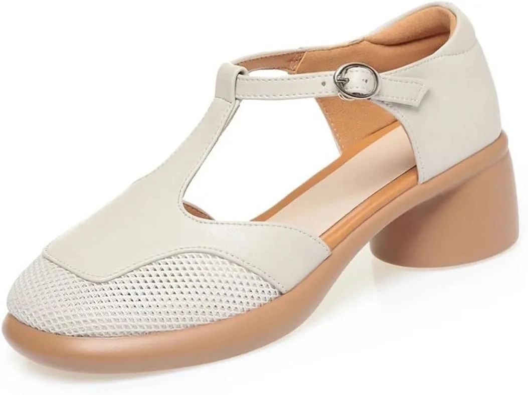 Women Sandals Round Heel Non-Slip Sole Open Toe Buckle Strap Casual Gladiator Summer Beach Sandals