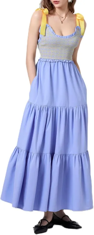 Women Tie Shoulder Maxi Dress Sleeveless Floral Smocked Tiered Ruffle Swing Flowy Dress Y2k Graffiti Long Sundresses