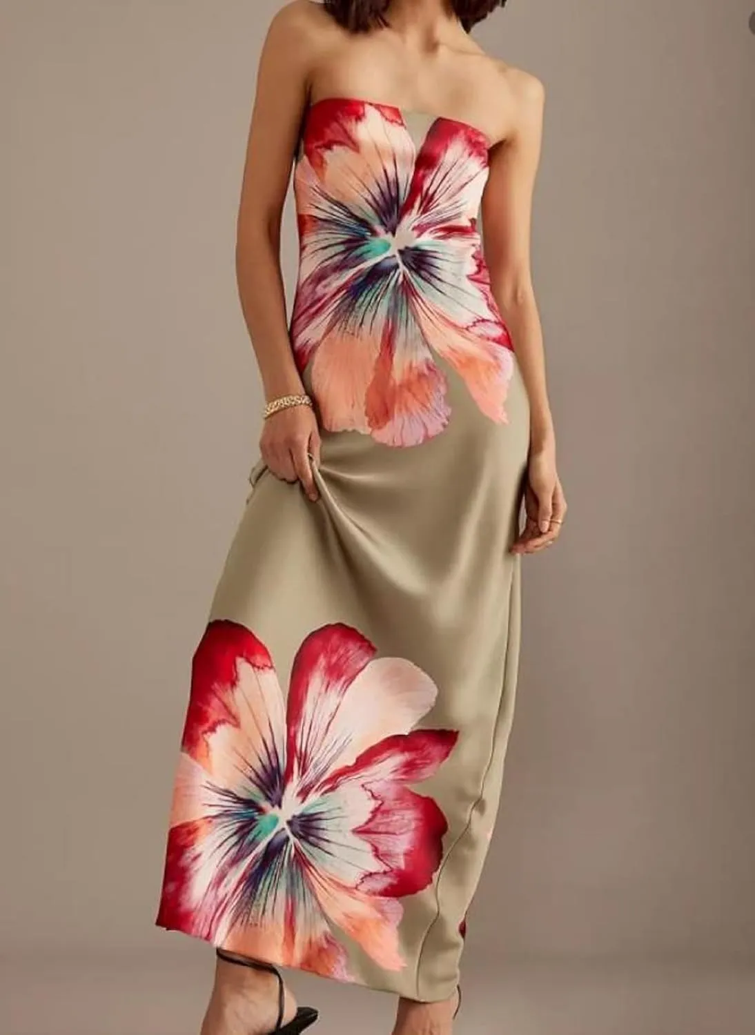 Women Y2K Floral Tube Long Dress Strapless Backless Bodycon Maxi Dress Summer Holiday Bandeau Dresses Beachwear