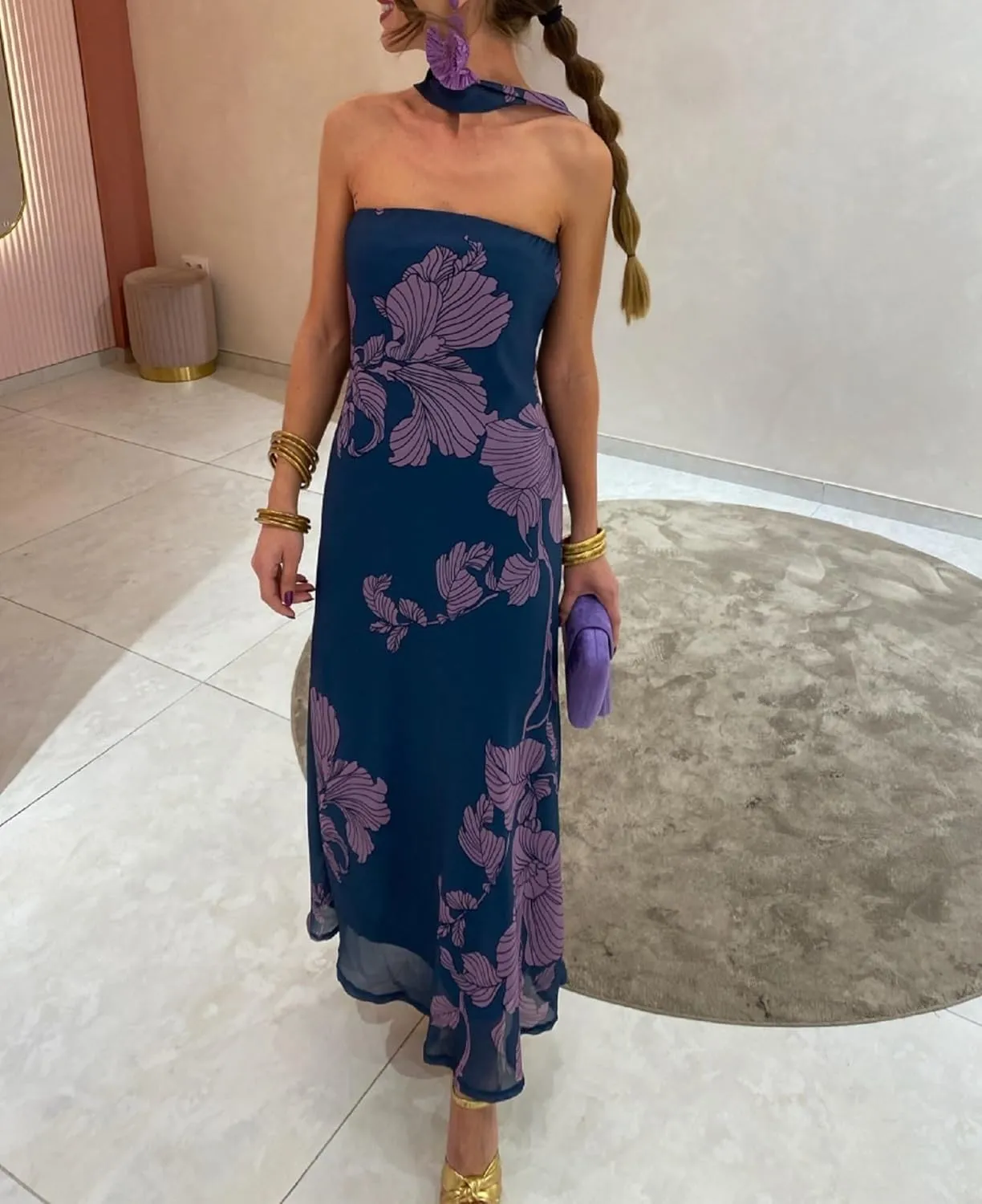 Women Y2K Floral Tube Long Dress Strapless Backless Bodycon Maxi Dress Summer Holiday Bandeau Dresses Beachwear