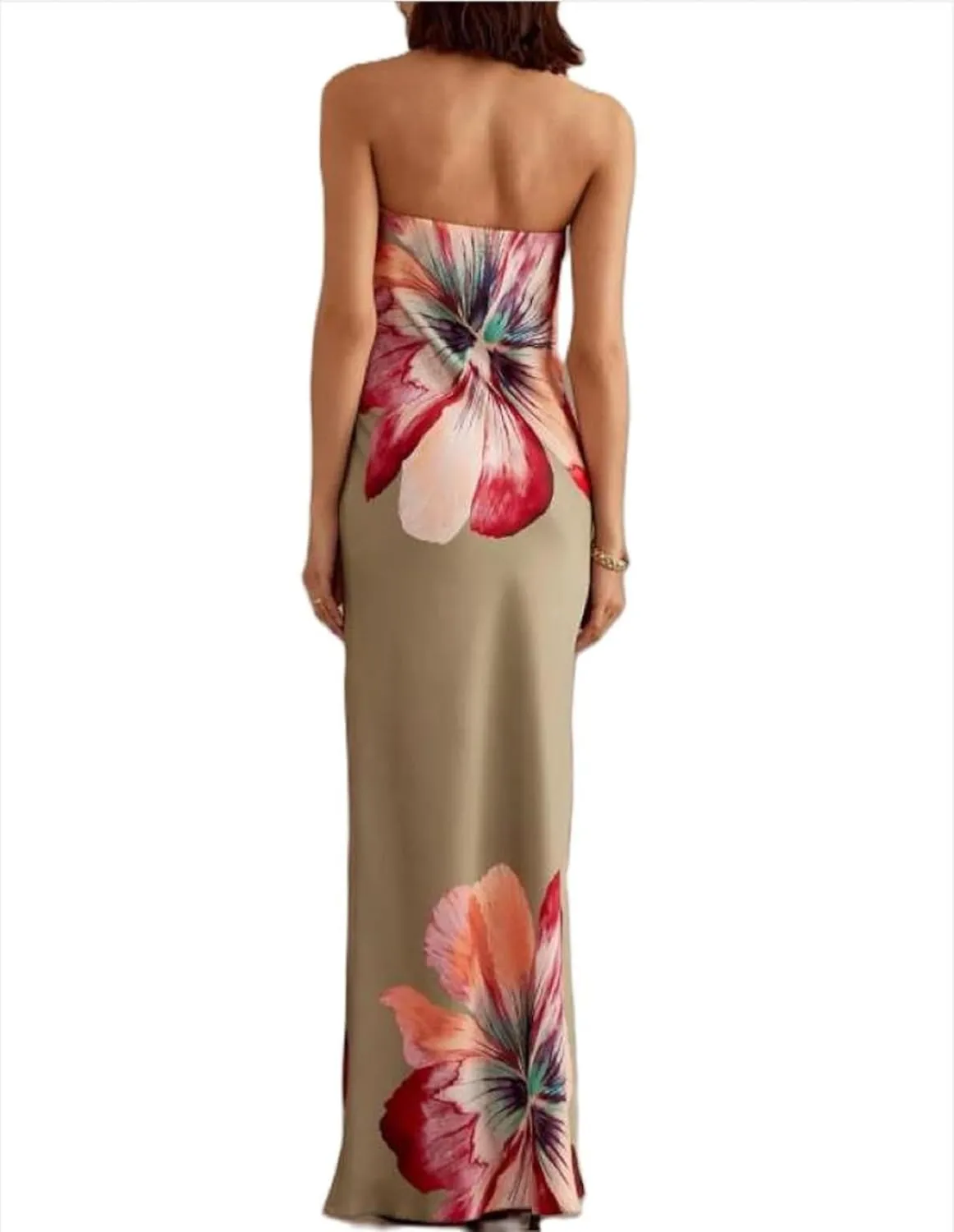 Women Y2K Floral Tube Long Dress Strapless Backless Bodycon Maxi Dress Summer Holiday Bandeau Dresses Beachwear