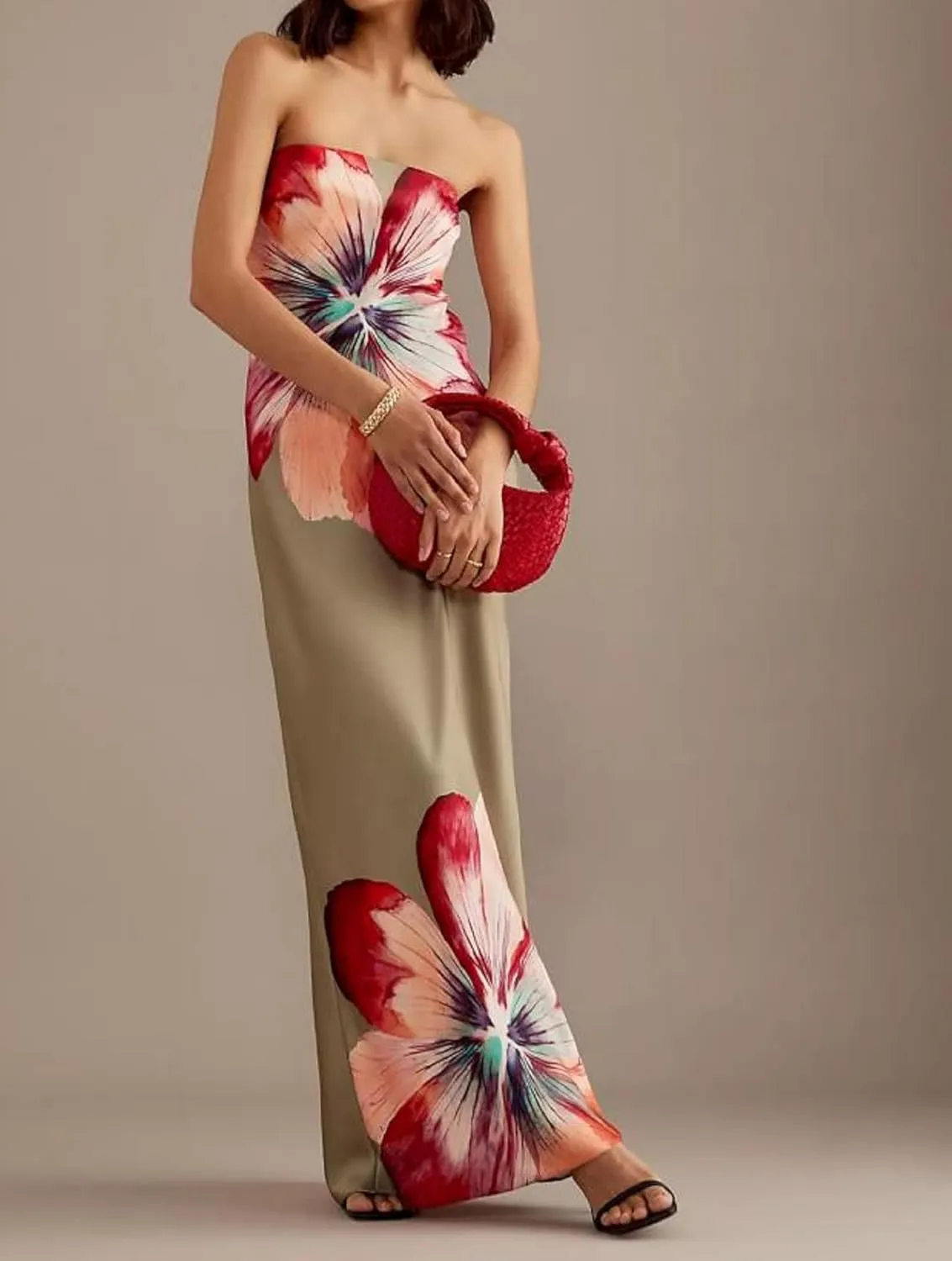 Women Y2K Floral Tube Long Dress Strapless Backless Bodycon Maxi Dress Summer Holiday Bandeau Dresses Beachwear