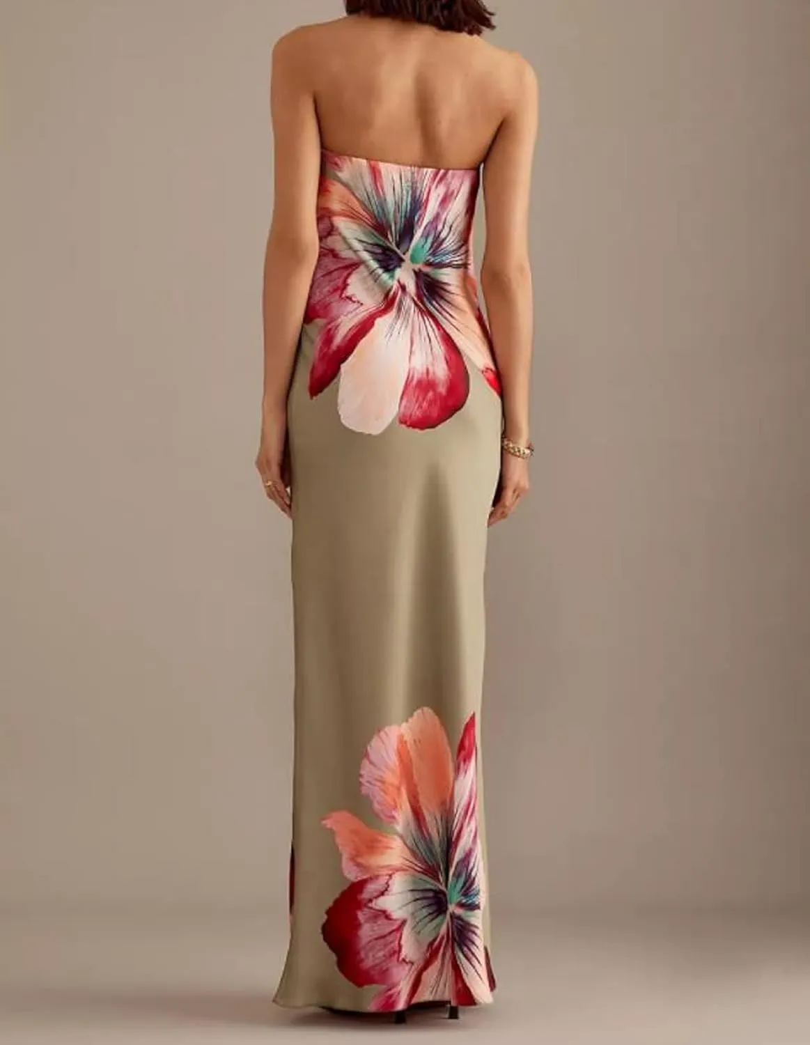 Women Y2K Floral Tube Long Dress Strapless Backless Bodycon Maxi Dress Summer Holiday Bandeau Dresses Beachwear