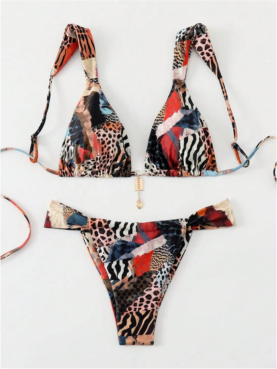 Women's 2 Piece Leopard Floral Bathing Suit Wireless Triangle Swimsuit High Waisted Bikini Sets