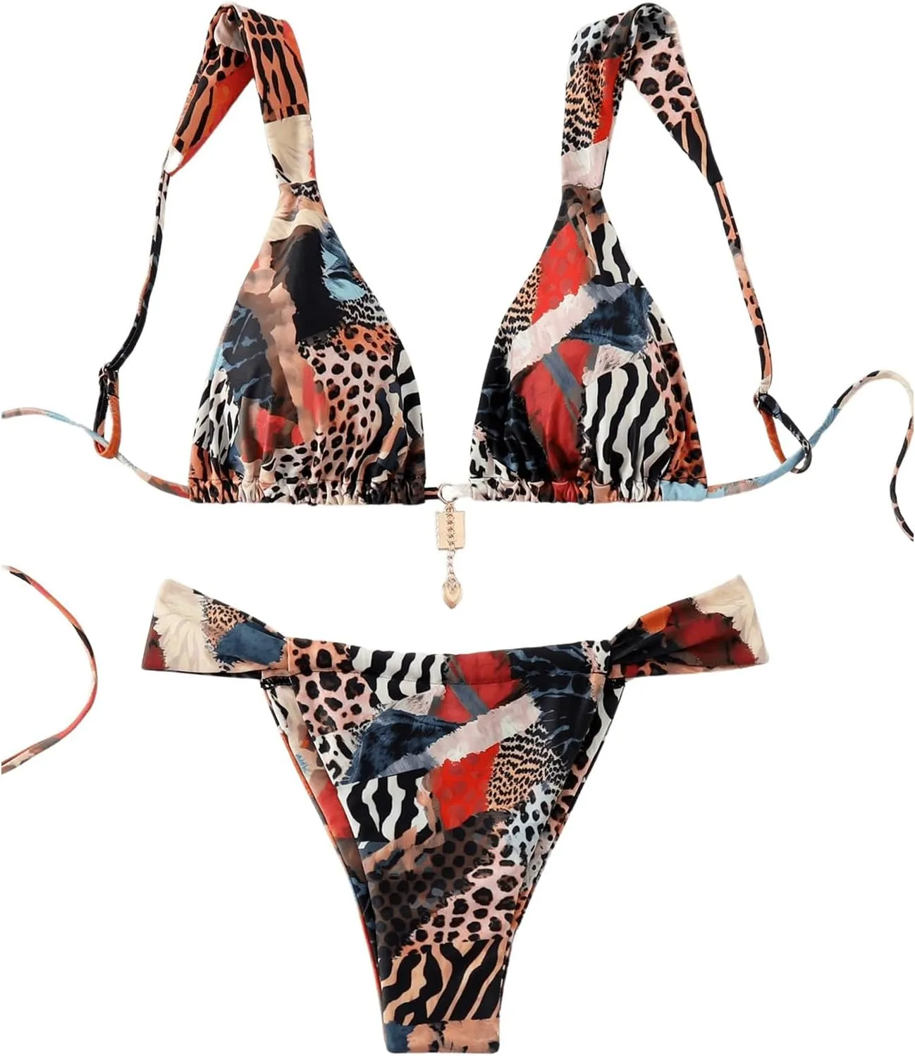 Women's 2 Piece Leopard Floral Bathing Suit Wireless Triangle Swimsuit High Waisted Bikini Sets