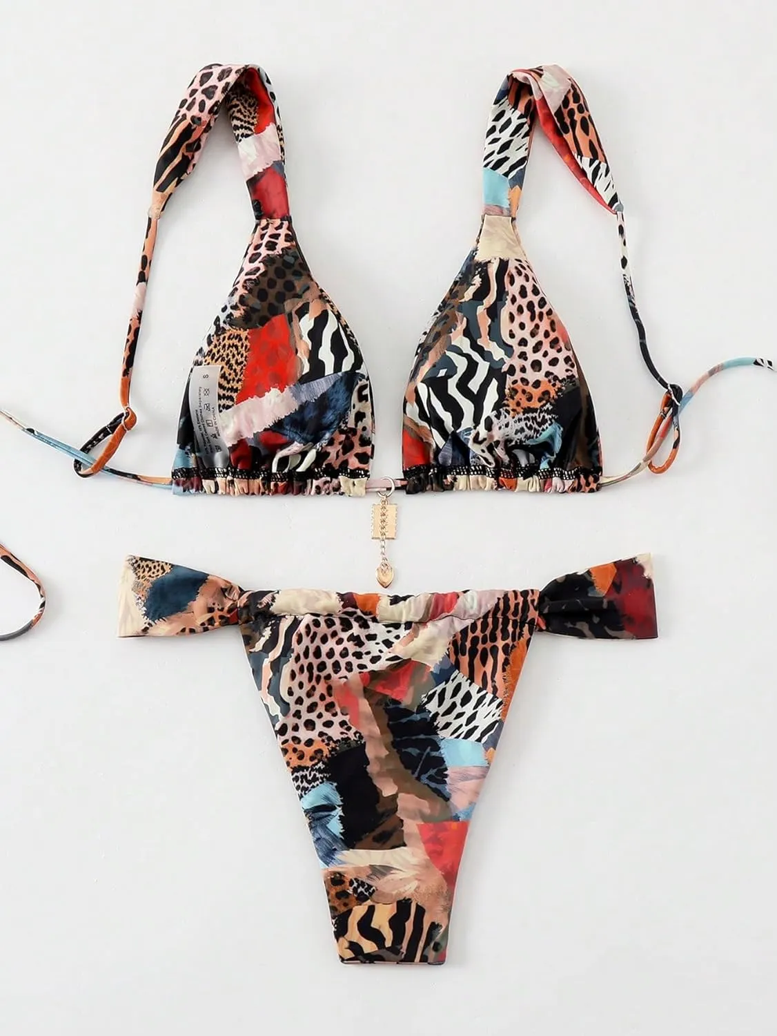 Women's 2 Piece Leopard Floral Bathing Suit Wireless Triangle Swimsuit High Waisted Bikini Sets